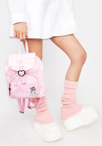 Pink Acid Wash Denim Angel Backpack