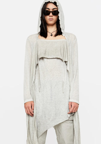 Atmosphere Unisex Hooded Asymmetrical Top With Scarf