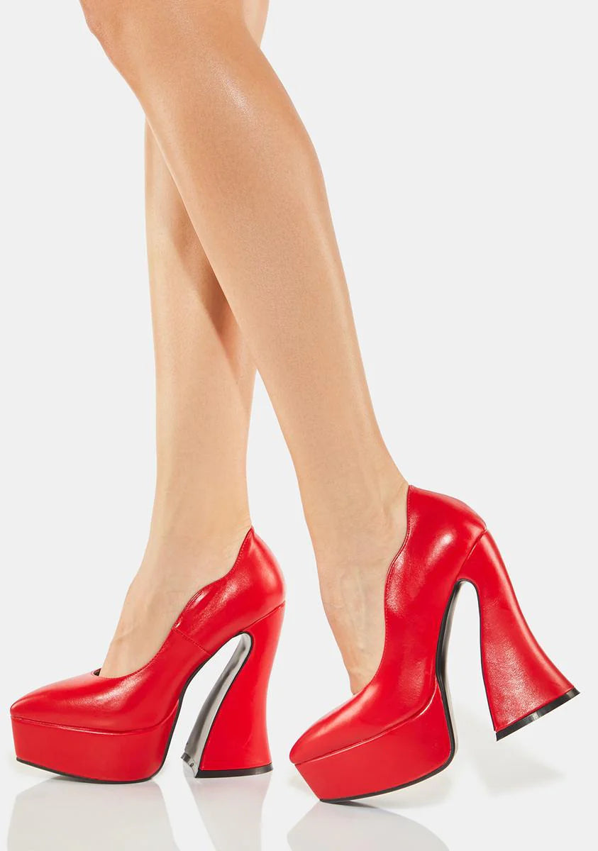 Red Phony Love Platform Heels