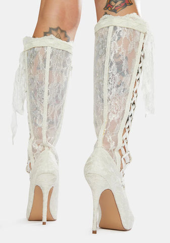 Old School Romance Lace Up Knee High Boots