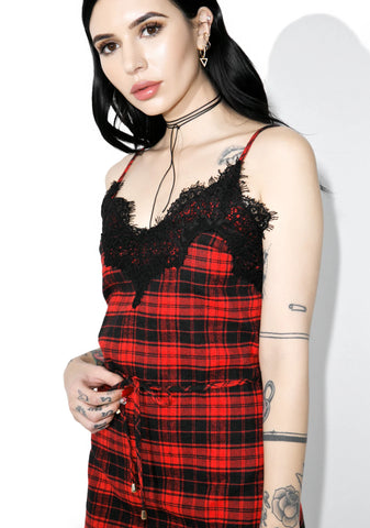 Scarlet Falling Out Plaid Slip Dress