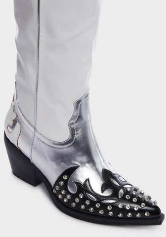 White Knox Metallic Western Boots