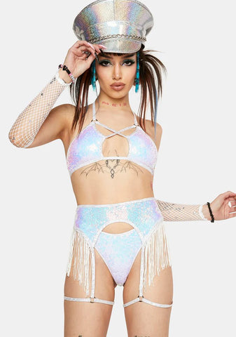 Ice Sequin Fringe Garter Belt