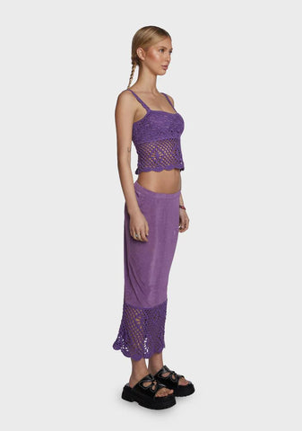 Stitch In Time Crochet Skirt Set - Purple