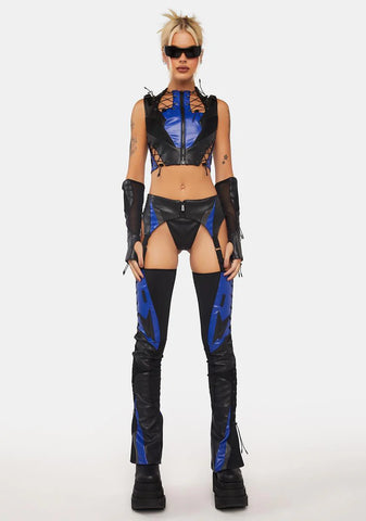 Blue Moto Lace-Up Top