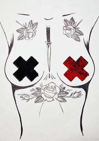 Red & Black Sequin X Pasties