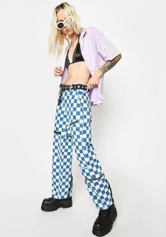 Skater Flight Checkered Denim Pants