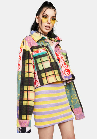 Patchwork Fleece Crop Jacket