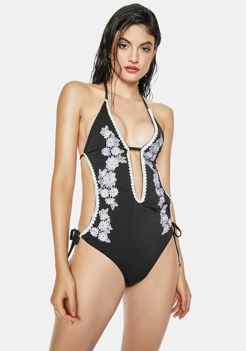 Water Lilies Embroidered One Piece