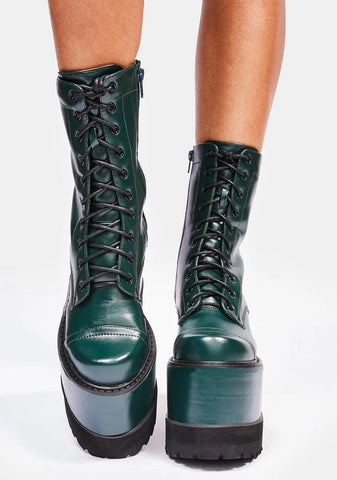 Olive Dizzy Platform Boots