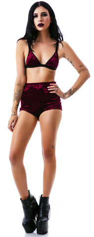 Velvet Triangle Bralette Bikini Top - Dark Purple