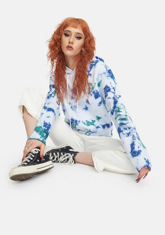 Washed Green Tie Dye Cropped Hoodie