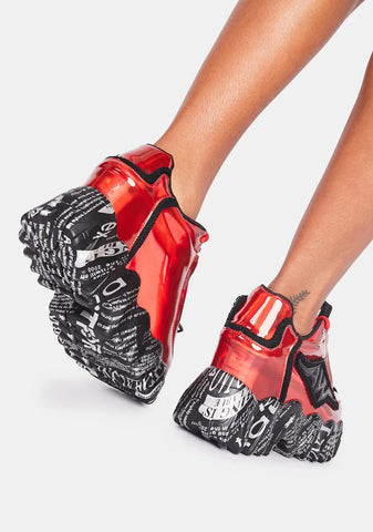 Red And Black Blackberry Platform Sneakers
