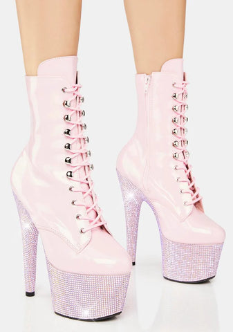Baby Pink Bejeweled-1020-7 Platform Heels