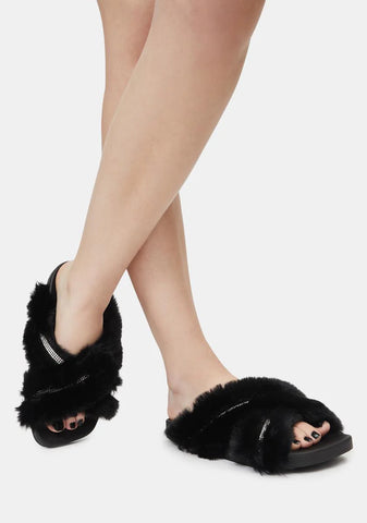 Doing Too Much Faux Fur Slide Sandals