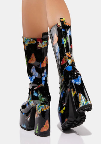 Whisper It Butterfly Print Boots