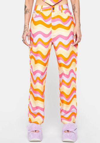 Wavy Print Cropped Straight Leg Trousers