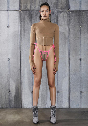 Snare Tan Open Back Turtleneck Crop Sweater