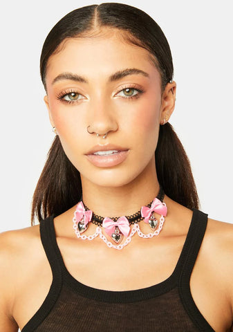 Heart Sick Heart And Bow Choker