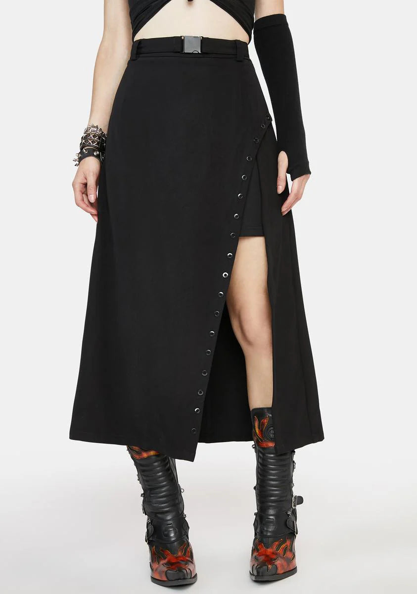 Side Split High Waist Midi Skirt