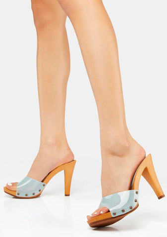Paxe Baby Blue Vinyl Heels