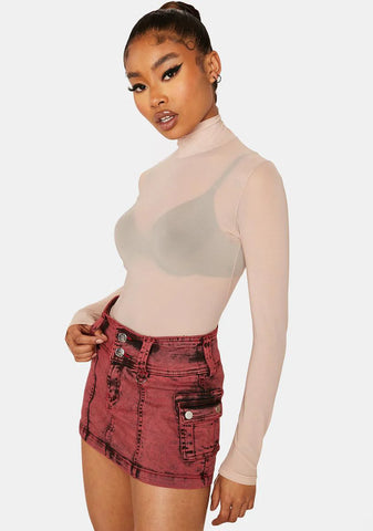 Nude Mesh Long Sleeve Turtleneck