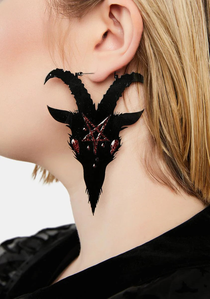 Red Pentagram Satan Hoop Earrings