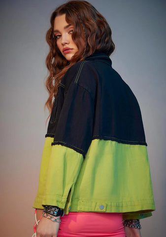 Lime Had Enough Two Tone Denim Jacket