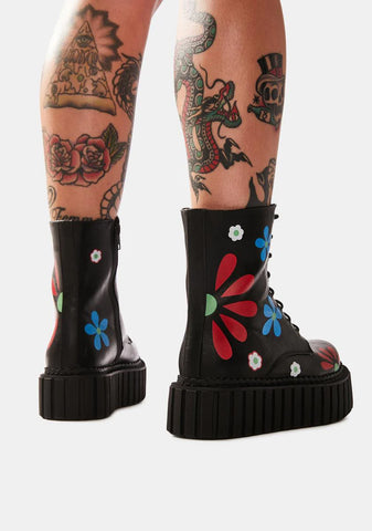 Rocking The Daisies Platform Ankle Boots