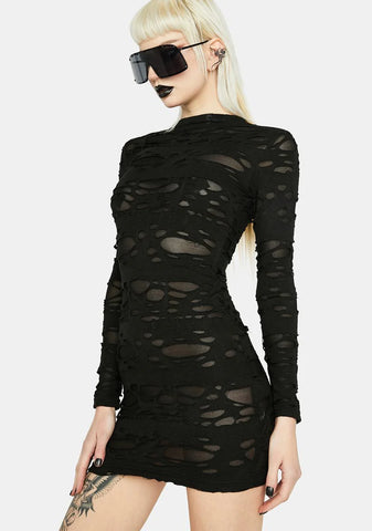 Secret Meetings Distressed Mini Dress