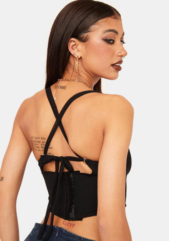 Black Cropped Cami Bustier Top