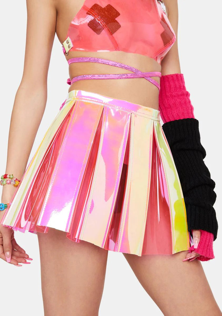 Pink Lemonade Pleated Vinyl Skirt