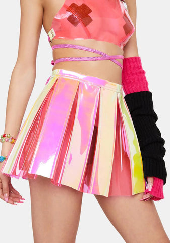 Pink Lemonade Pleated Vinyl Skirt