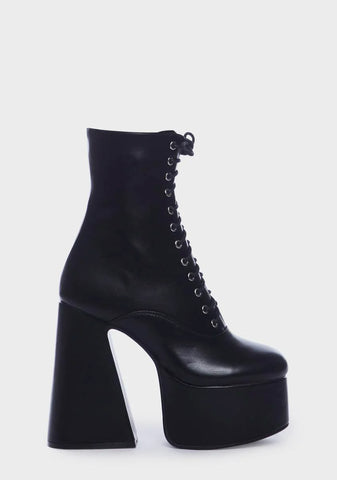 Black Crossed A Line Platform Ankle Boots