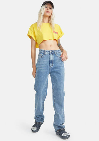 Mid Blue Straight Leg Denim Jeans