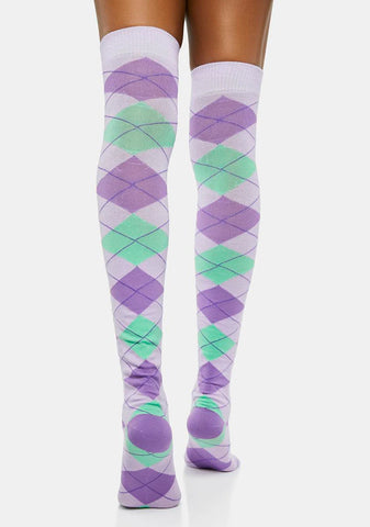 Lilac Late To Class Thigh High Socks