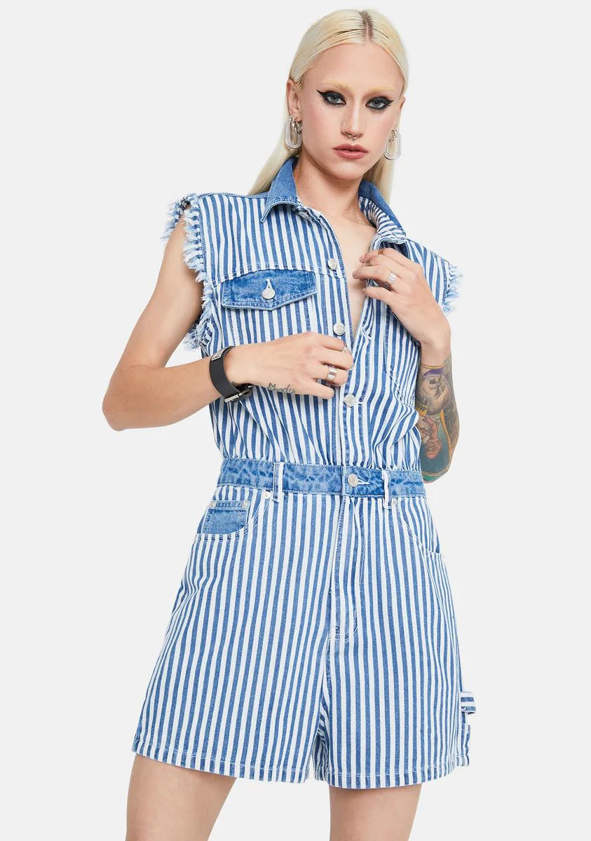 Judgement Free Striped Denim Romper