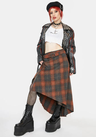Permutation Plaid Asymmetrical Skirt