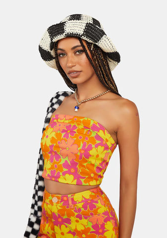 Orange Floral Bustier Crop Top