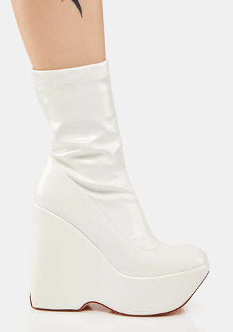 White Patent Amalfi Wedge Boots