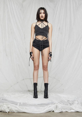 Synth Layered Crop Tank With Logo Charm Wrap Straps