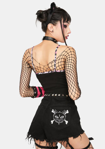 Don't Cross Meow Denim Shorts