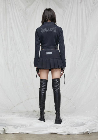 Synth Pleated Twill Mini Skirt
