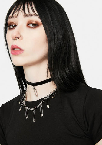 Last Warning Safety Pin Layered Necklace