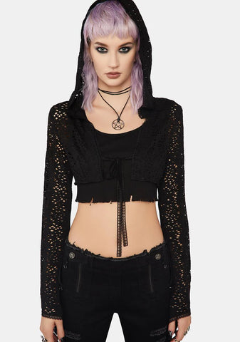 Black Gothic Hole Daily Short Hooded Jacket