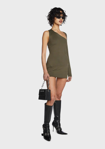 Olive One-Shoulder Cut-Out Mini Dress