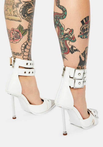 White Ripley Patent Buckle Heels