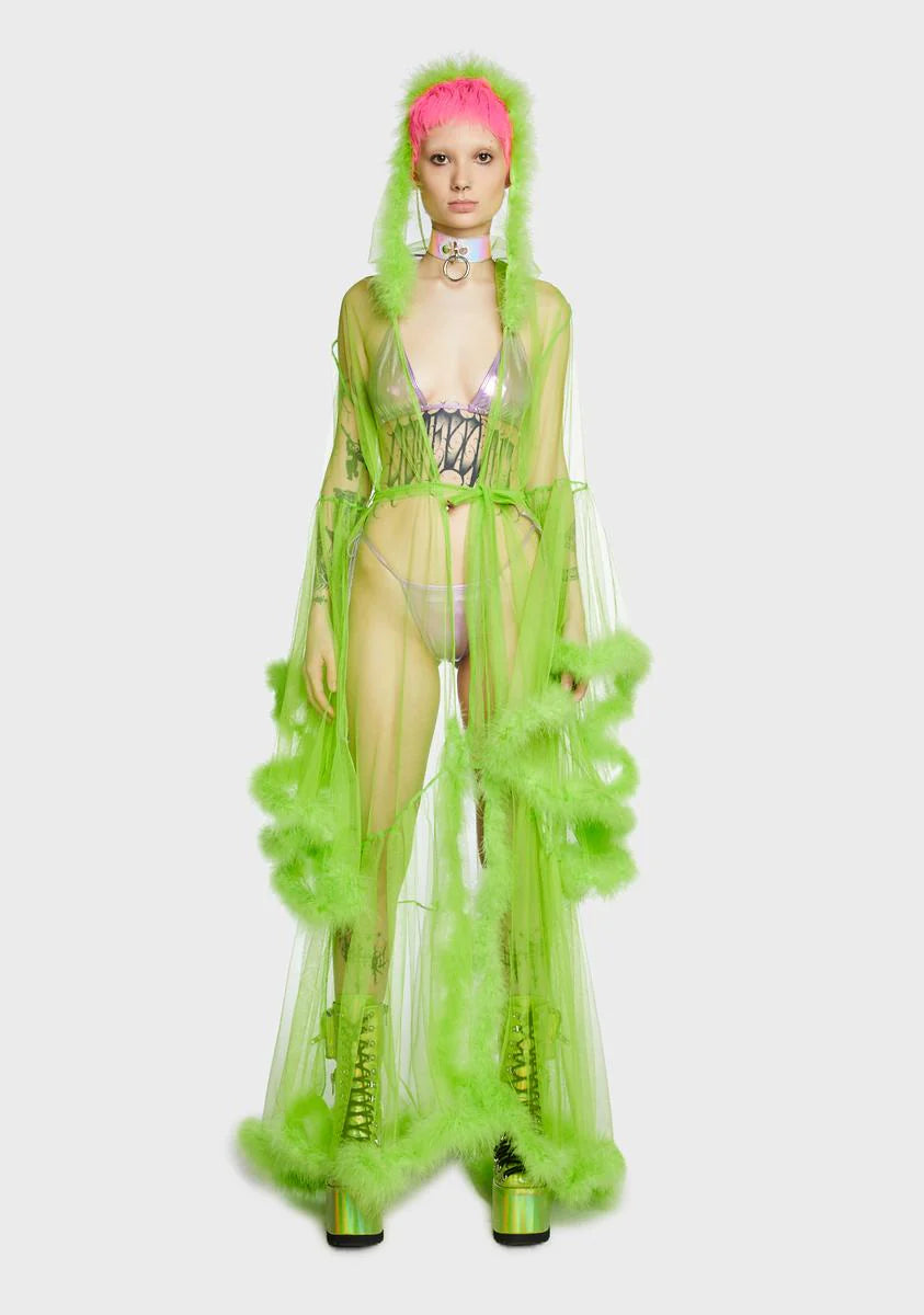 Lady Luxxx Feather Robe - Neon Green