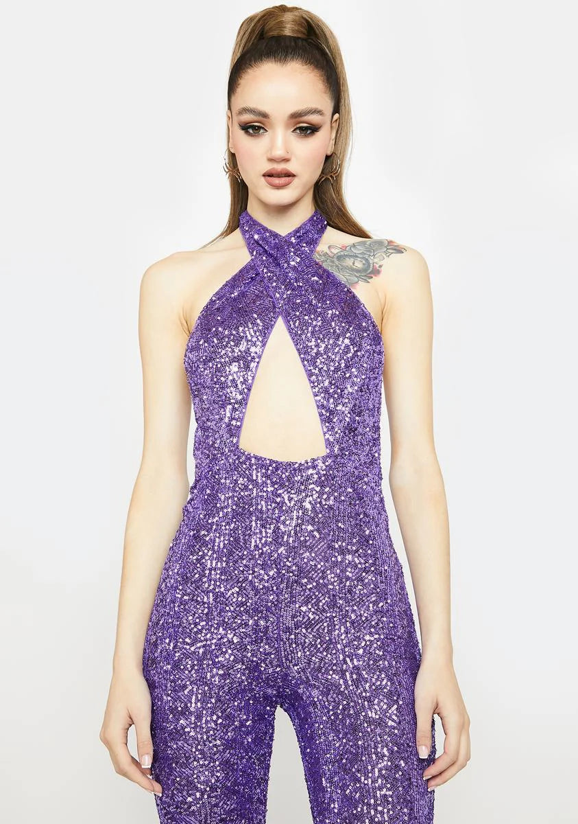 Lilac All Night Long Sequin Jumpsuit
