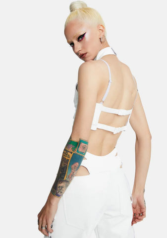 White Neckholder Buckle Top